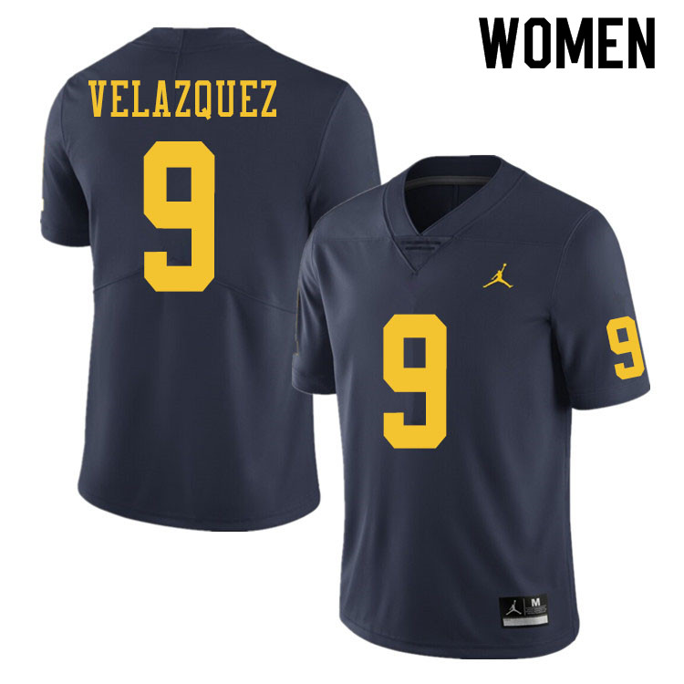 Women #9 Joey Velazquez Michigan Wolverines College Football Jerseys Sale-Navy